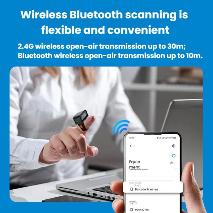 Escáner Bluetooth de anillo 2D, mini escáner de código de barras inalámbrico para logística de almacén., Z01D
