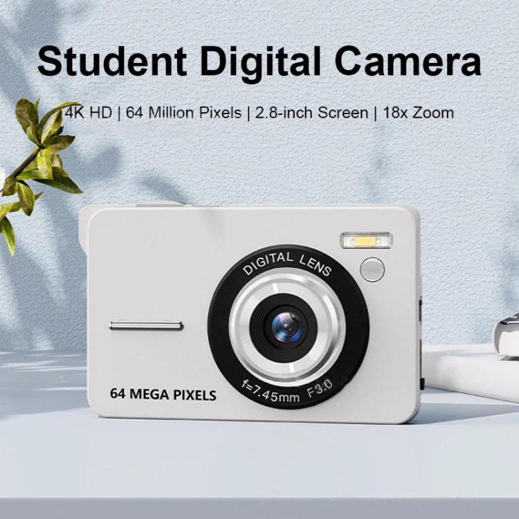 Cámara digital básica CDF6 con enfoque automático para fotos de 64 MP y vídeo 4K, pantalla LCD de 2,8 pulgadas y flash incorporado.