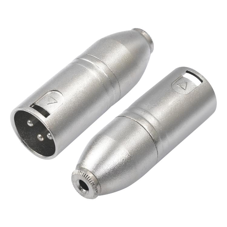 Adaptador de audio con carcasa metálica, conector hembra de 3,5 mm y conector TRS de 1/8" a conector XLR macho Carnott.