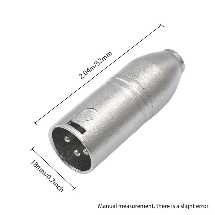 Adaptador de audio con carcasa metálica, conector hembra de 3,5 mm y conector TRS de 1/8" a conector XLR macho Carnott.