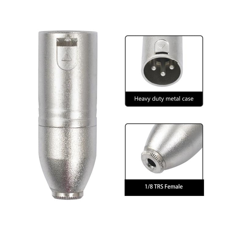 Adaptador de audio con carcasa metálica, conector hembra de 3,5 mm y conector TRS de 1/8" a conector XLR macho Carnott.