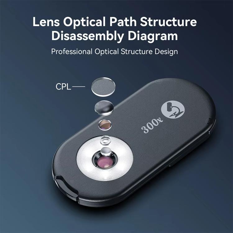 Microscopio para smartphone APEXEL PhoneMicro 5, 300X, luz dual + UV, iluminación multimodo., APL-MS300