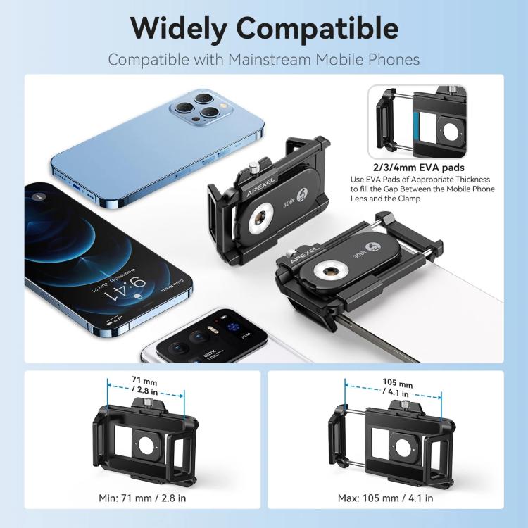 Microscopio para smartphone APEXEL PhoneMicro 5, 300X, luz dual + UV, iluminación multimodo., APL-MS300