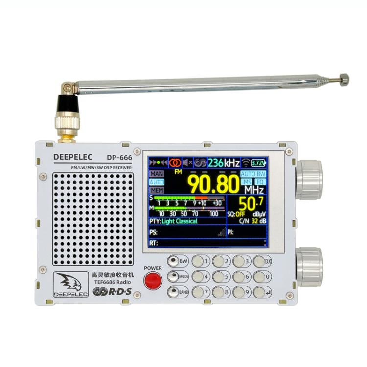Radio DEEPELEC DP-666 con pantalla táctil, modelo TEF6686, FM de banda completa y alta sensibilidad.