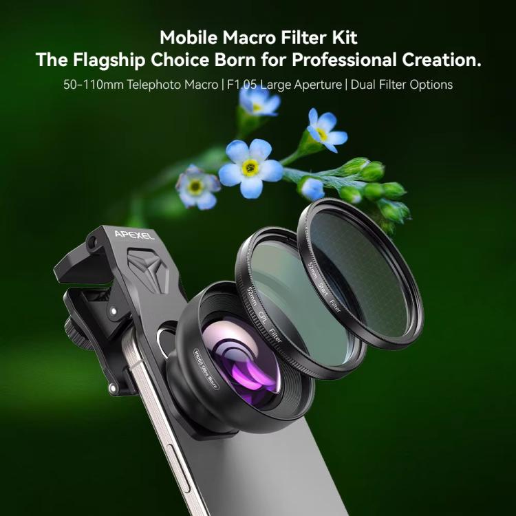 Kit de lente macro APEXEL HB100U con filtro CPL de 52 mm y filtro de estrella para smartphones. Juego de lentes 3 en 1 para cámara de teléfono., APL-HB100U52MM