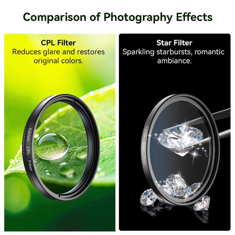 Kit de lente macro APEXEL HB100U con filtro CPL de 52 mm y filtro de estrella para smartphones. Juego de lentes 3 en 1 para cámara de teléfono., APL-HB100U52MM