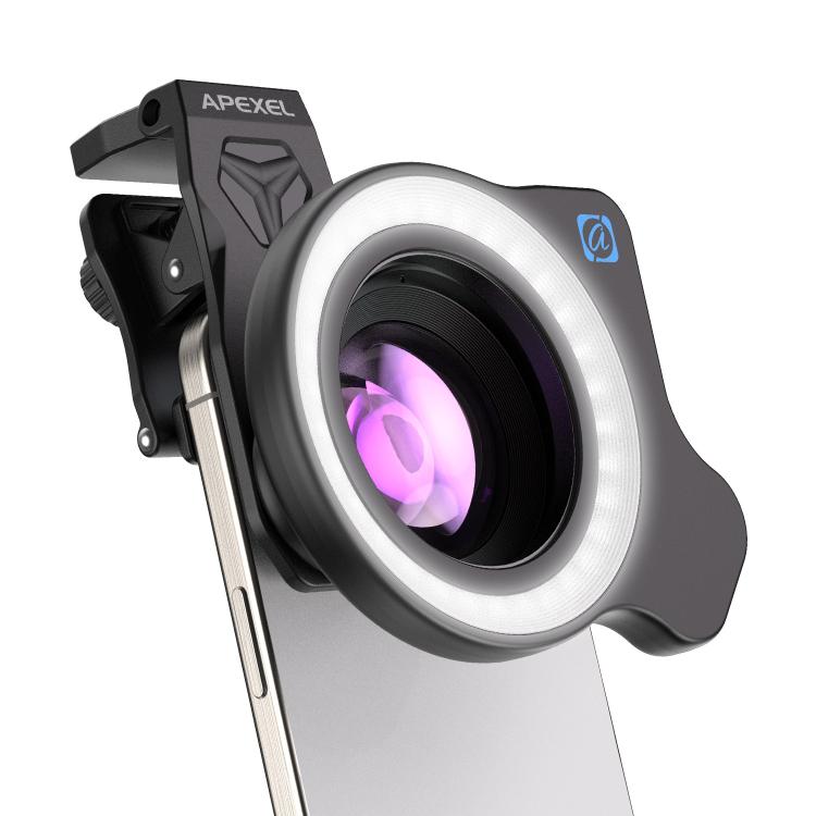 Kit de fotografía macro APEXEL HB100 Ultra Macro y luz de relleno FL26 para smartphones, APL-HB100UFL26