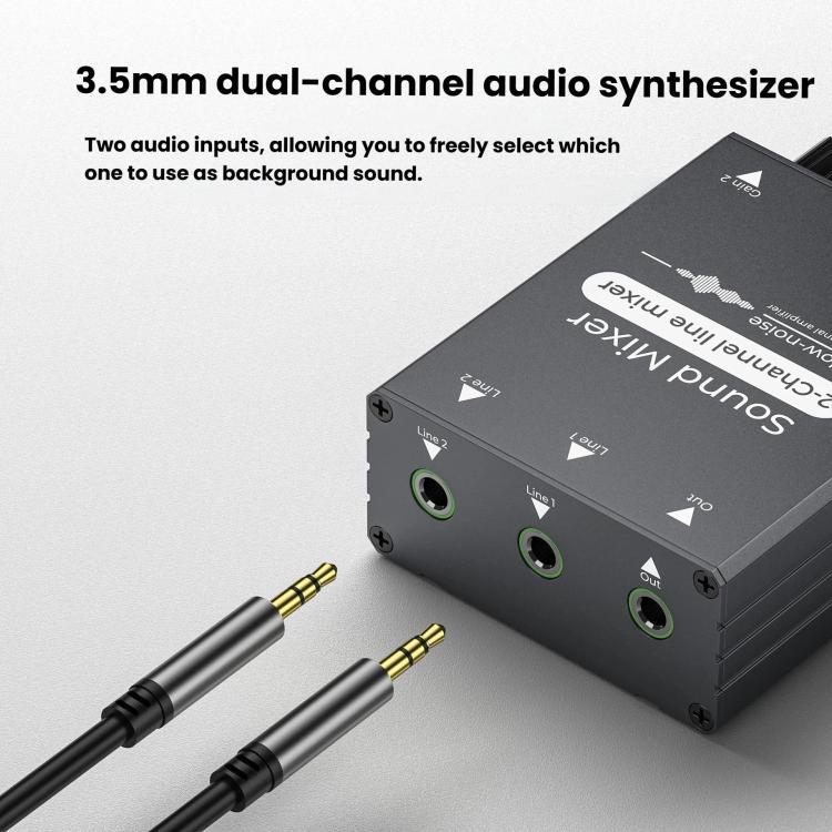 Selector de audio de 3,5 mm con dos entradas AUX de 3,5 mm y una única salida con control de volumen independiente., 3.5mm AUX Inputs To 1 Output