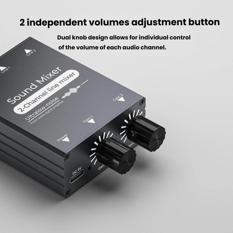 Selector de audio de 3,5 mm con dos entradas AUX de 3,5 mm y una única salida con control de volumen independiente., 3.5mm AUX Inputs To 1 Output