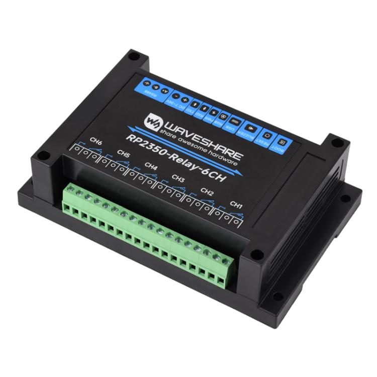 Módulo de relés de 6 canales WAVESHARE RP2350 para control industrial, basado en el microcontrolador RP2350, compatible con interfaces externas RS485 y Pico., Without Wi-Fi Module