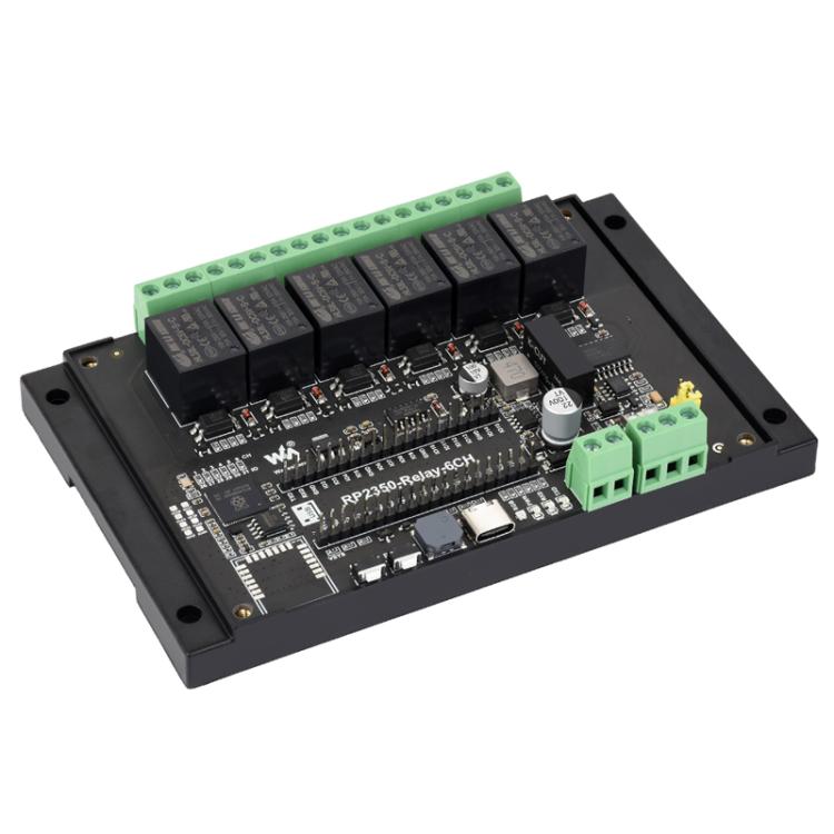 Módulo de relés de 6 canales WAVESHARE RP2350 para control industrial, basado en el microcontrolador RP2350, compatible con interfaces externas RS485 y Pico., Without Wi-Fi Module