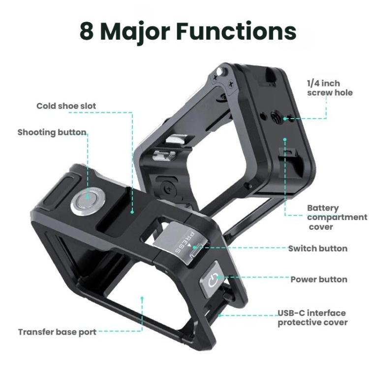 Jaula metálica de doble apertura para DJI Osmo Action 6 Joyshot, marco protector de aluminio con orificios para tornillos de 1/4 de pulgada y soporte para zapata fría., Dual-Open Cage