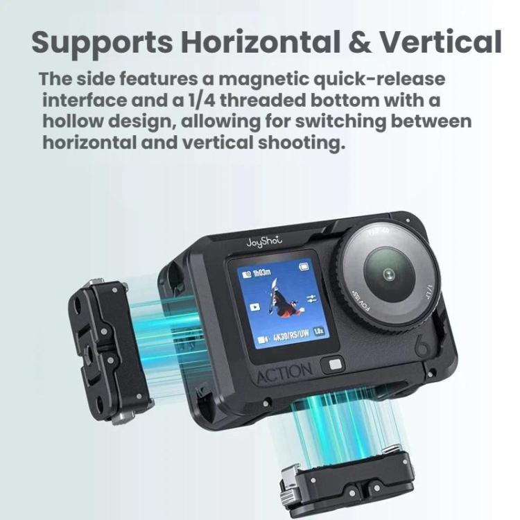 Jaula metálica de doble apertura para DJI Osmo Action 6 Joyshot, marco protector de aluminio con orificios para tornillos de 1/4 de pulgada y soporte para zapata fría., Dual-Open Cage
