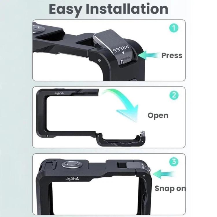 Jaula metálica de doble apertura para DJI Osmo Action 6 Joyshot, marco protector de aluminio con orificios para tornillos de 1/4 de pulgada y soporte para zapata fría., Dual-Open Cage
