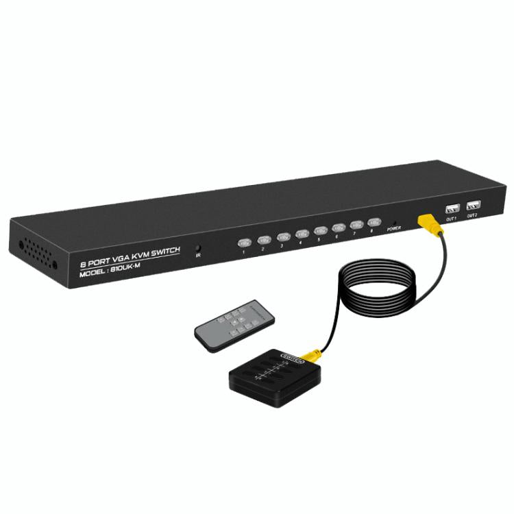 Convertidor KVM VGA de 8 entradas y 1 salida para compartir monitor entre múltiples ordenadores con mando a distancia por infrarrojos., FJGEAR 810UK-M