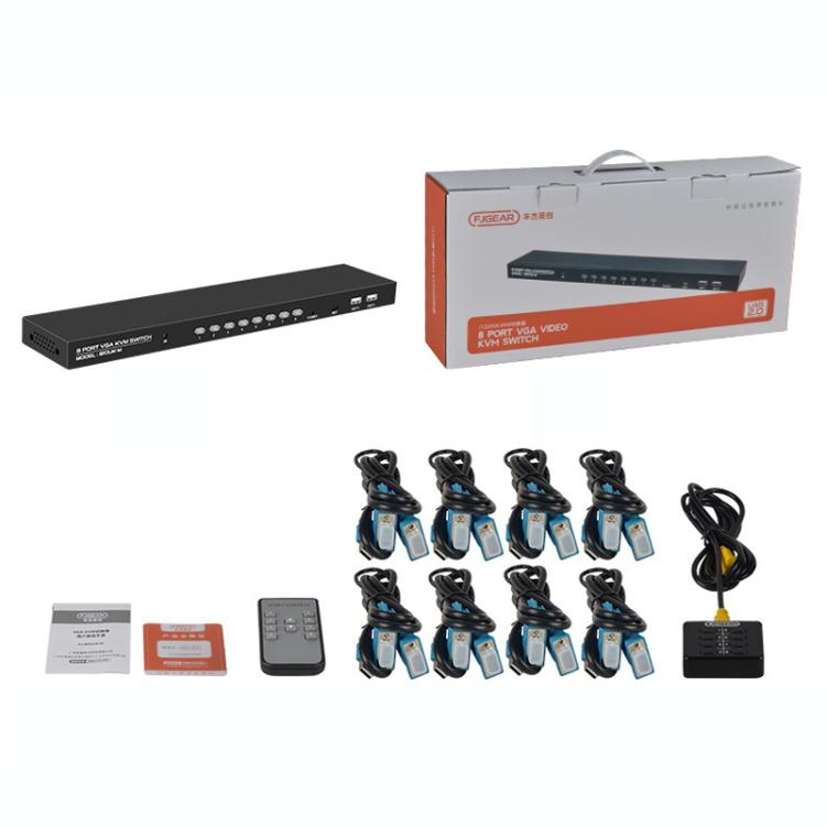 Convertidor KVM VGA de 8 entradas y 1 salida para compartir monitor entre múltiples ordenadores con mando a distancia por infrarrojos., FJGEAR 810UK-M