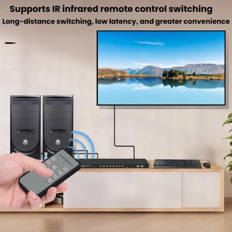 Convertidor KVM VGA de 8 entradas y 1 salida para compartir monitor entre múltiples ordenadores con mando a distancia por infrarrojos., FJGEAR 810UK-M