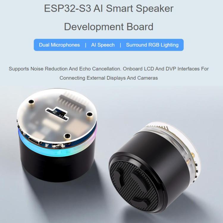 Placa de desarrollo de altavoz inteligente con IA WAVESHARE ESP32-S3, micrófono dual, reducción de ruido, cancelación de eco y efecto de luz RGB envolvente., No Battery, With Battery