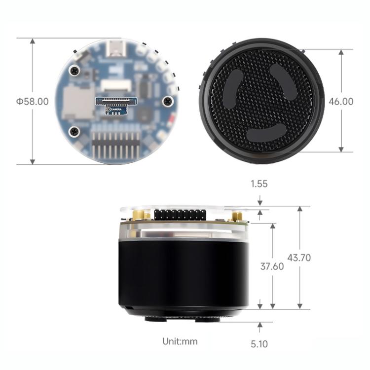 Placa de desarrollo de altavoz inteligente con IA WAVESHARE ESP32-S3, micrófono dual, reducción de ruido, cancelación de eco y efecto de luz RGB envolvente., No Battery, With Battery