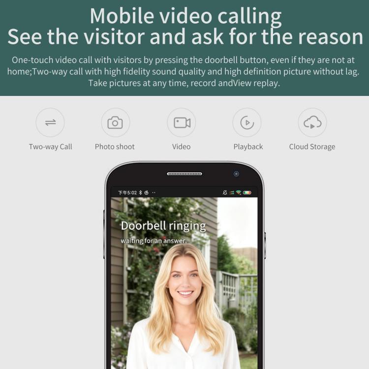 Videoportero inalámbrico WiFi con visión nocturna inteligente e intercomunicador de voz.