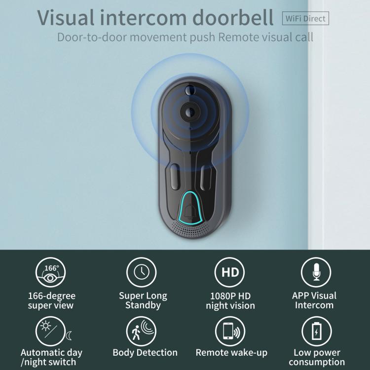 Videoportero inalámbrico WiFi con visión nocturna inteligente e intercomunicador de voz.