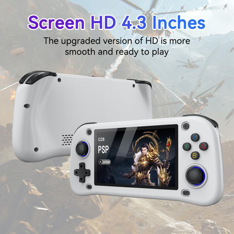 Consola de juegos portátil de código abierto G28, pantalla IPS HD de 4,3 pulgadas, procesador ARM Quad-Core Cortex-A7 de 1,3 GHz, 64 GB.