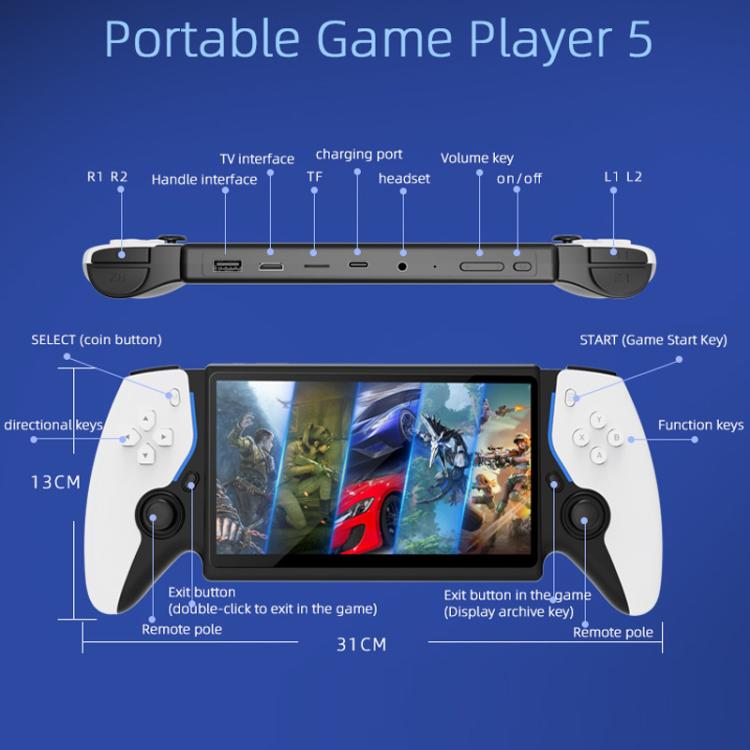 Consola de juegos portátil de código abierto de 7 pulgadas con batallas arcade de alta definición., P5 White, P5 Black, P5 Blue Red, P5 White Doubles Version, P5 Black Doubles Version, P5 Blue Red Doubles Version