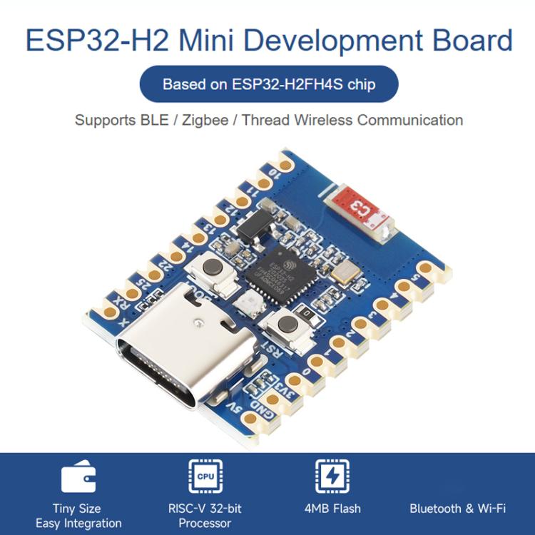 Mini placa de desarrollo compatible con comunicación inalámbrica Bluetooth / Zigbee / Thread, WAVESHARE ESP32-H2-Zero, WAVESHARE ESP32-H2-Zero-M With Pin