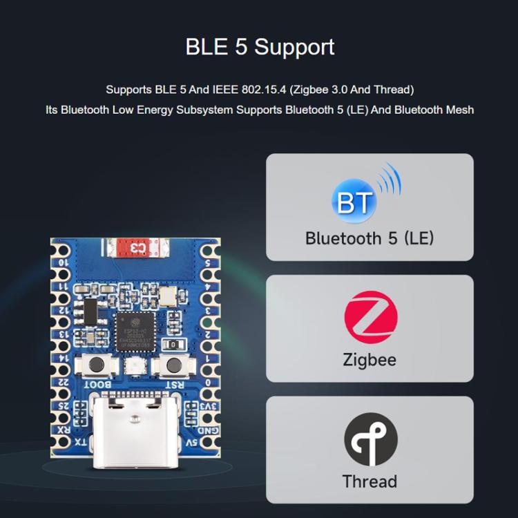 Mini placa de desarrollo compatible con comunicación inalámbrica Bluetooth / Zigbee / Thread, WAVESHARE ESP32-H2-Zero, WAVESHARE ESP32-H2-Zero-M With Pin