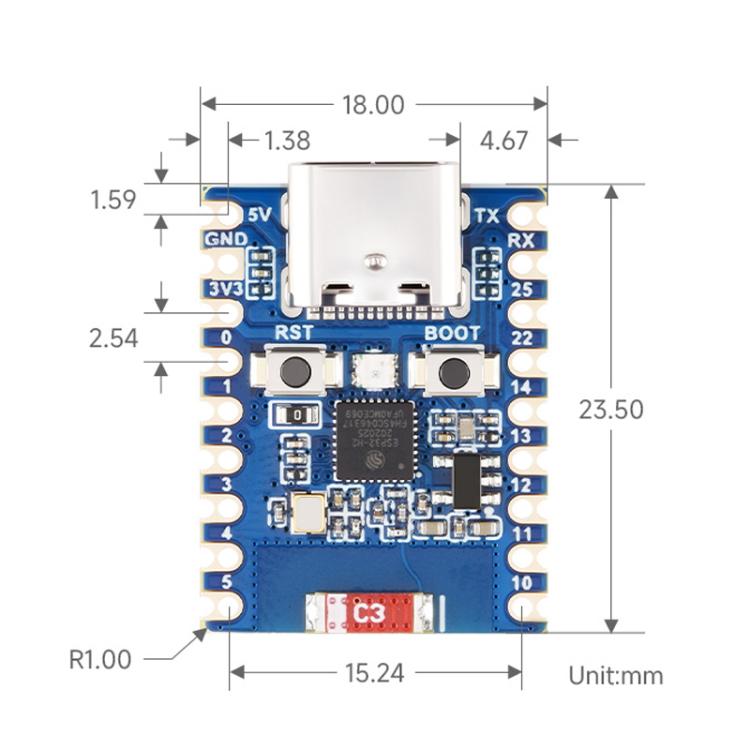 Mini placa de desarrollo compatible con comunicación inalámbrica Bluetooth / Zigbee / Thread, WAVESHARE ESP32-H2-Zero, WAVESHARE ESP32-H2-Zero-M With Pin
