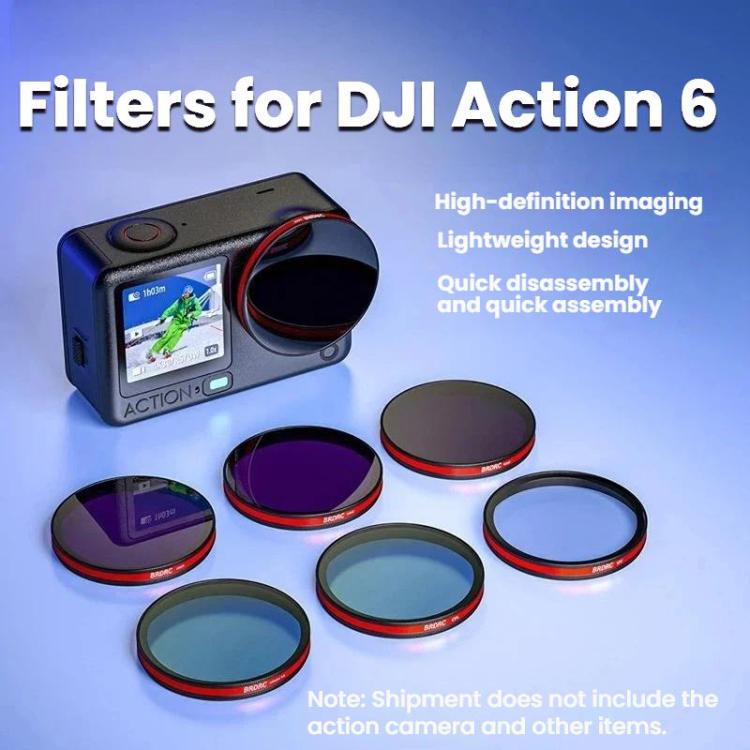 Accesorios para filtros de lente BRDRC para DJI Osmo Action 6, UV, CPL, ND16, Black Diffusion, UV+CPL+ND16, CPL+ND16+ND32+ND64