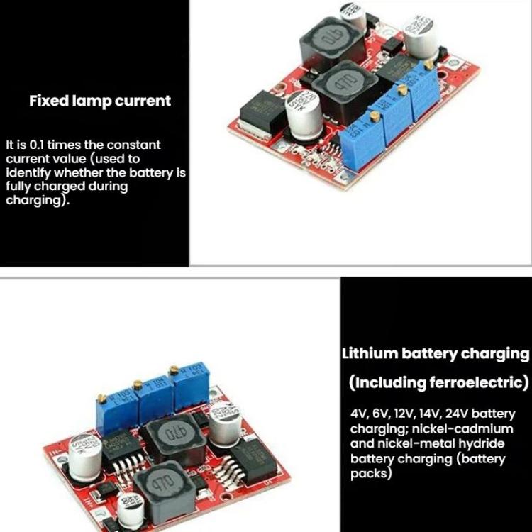 2 módulos de carga automática de CC con convertidor elevador-reductor, corriente constante y voltaje constante, con chips LM2596 y XL6019.