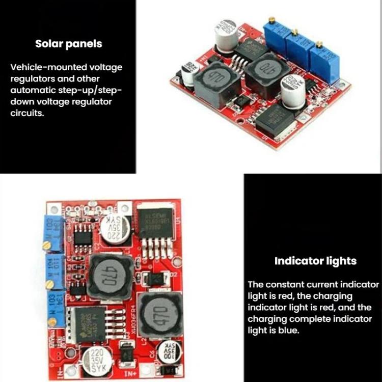 2 módulos de carga automática de CC con convertidor elevador-reductor, corriente constante y voltaje constante, con chips LM2596 y XL6019.