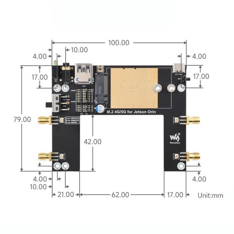 Para el módulo Jetson Orin, compatible con redes 5G NSA y SA, posicionamiento GNSS., WAVESHARE SIM8260G-M2 5G, WAVESHARE SIM8262E-M2 5G