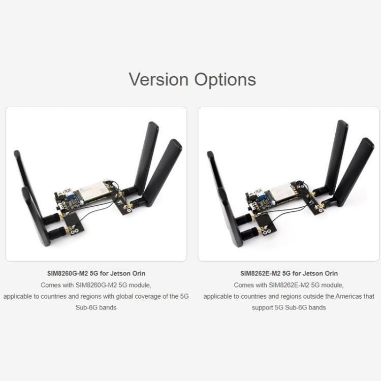 Para el módulo Jetson Orin, compatible con redes 5G NSA y SA, posicionamiento GNSS., WAVESHARE SIM8260G-M2 5G, WAVESHARE SIM8262E-M2 5G