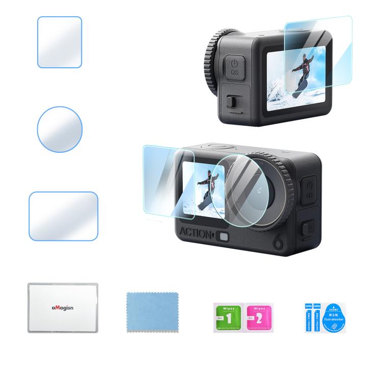 Protector de pantalla de vidrio templado aMagisn de dureza 9H para DJI Osmo Action 6, 1 Pack, 2 Packs