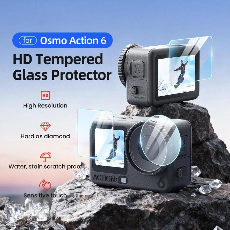 Protector de pantalla de vidrio templado aMagisn de dureza 9H para DJI Osmo Action 6, 1 Pack, 2 Packs