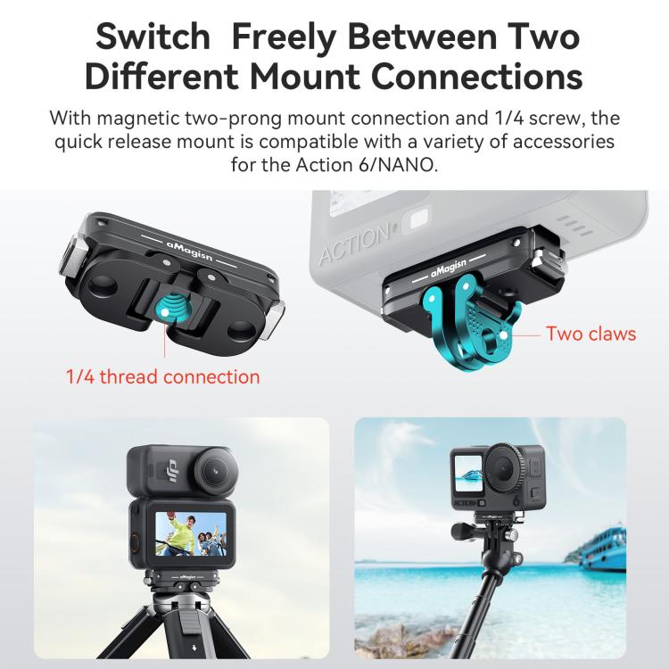 Adaptador de liberación rápida magnético bidireccional aMagisn 2.0 para DJI Osmo Action 6/Nano, aMagisn Adapter