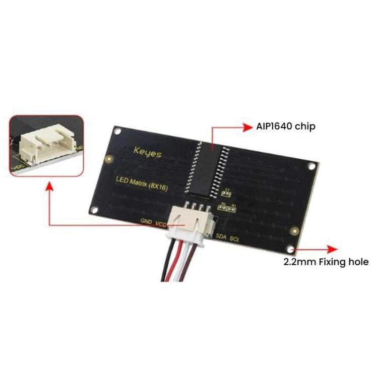 Módulo de pantalla LED matricial 8x16 con comunicación I2C y compatible con 3,3-5 V.