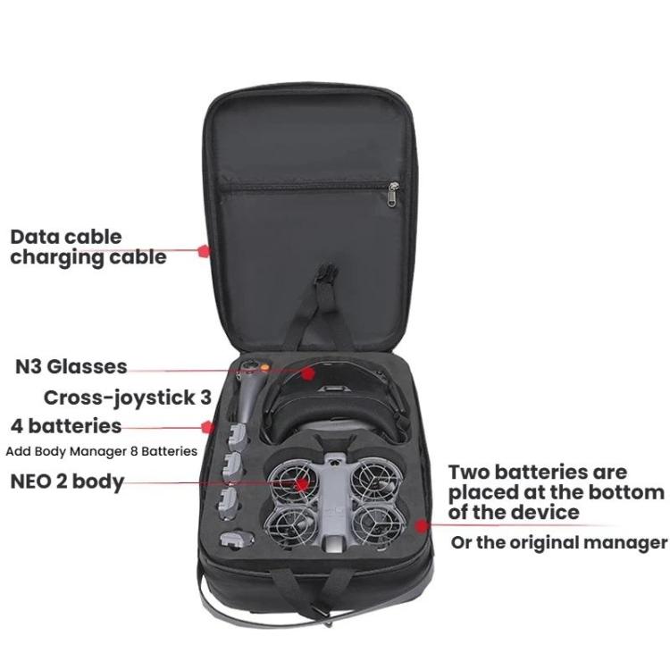 Bolsa organizadora de doble hombro rígida para kit de vuelo suave físico DJI Neo 2 BKano, Shoulder Bag(Dark Gray)