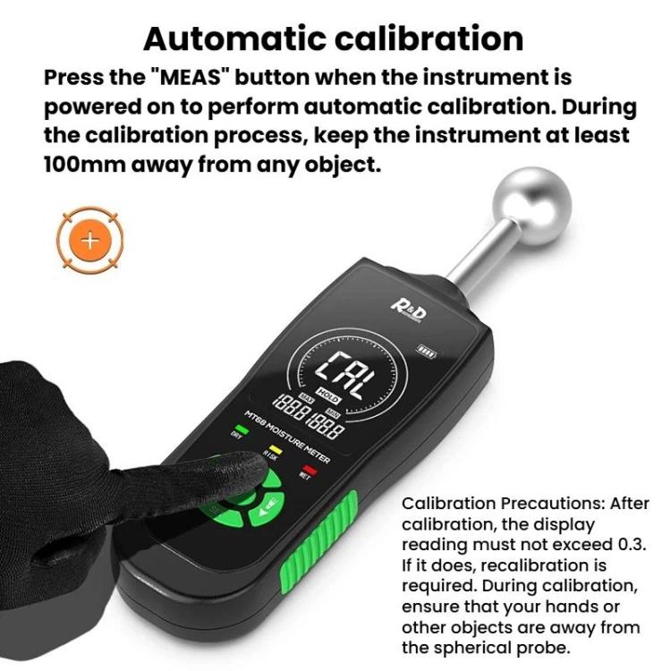 Medidor de humedad de madera esférico MT68 de R&D INSTRUMENTS con alarma de pantalla digital