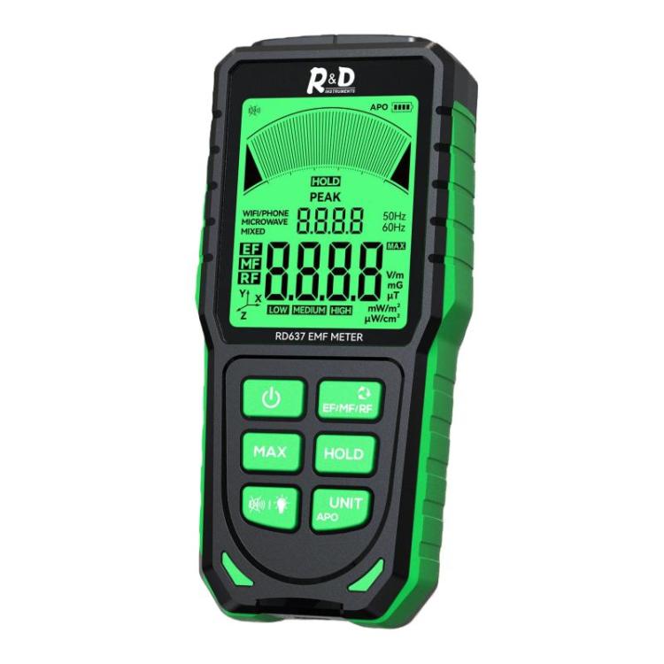 Probador de radiación electromagnética recargable RD637 3 en 1 con pantalla digital y alarma, de R&D INSTRUMENTS, RD637