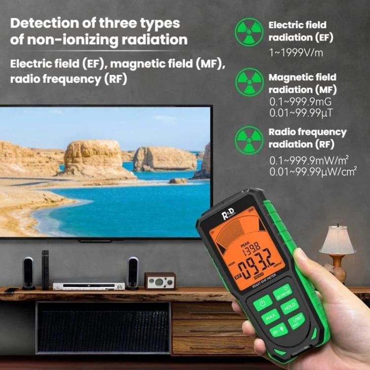 Probador de radiación electromagnética recargable RD637 3 en 1 con pantalla digital y alarma, de R&D INSTRUMENTS, RD637