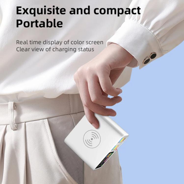 Estación de carga USB TENSAI de 65 W con 8 puertos, pantalla LCD de 1,8 pulgadas y cargador inalámbrico de 15 W., EU Plug, US Plug, UK Plug