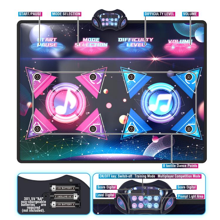 Tapete de juego inalámbrico Dancing Challenge Playmat y alfombrilla de baile para dos jugadores., 120x95cm