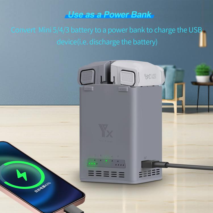 Cargador de batería YX de 100 W para DJI Mini 5 Pro/Mini 4 Pro/Mini 3 Pro/Mini 3, estación de carga de doble canal., 100W