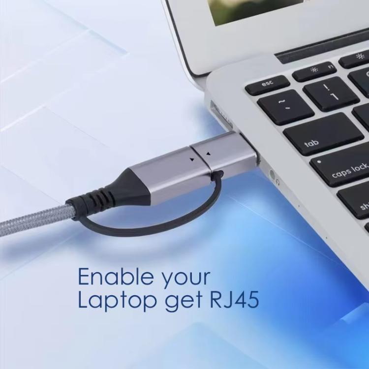 Convertidor de cable LAN Ethernet Gigabit USB-C/USB 3.0 a RJ45, 2-in-1 Ethernet Cable