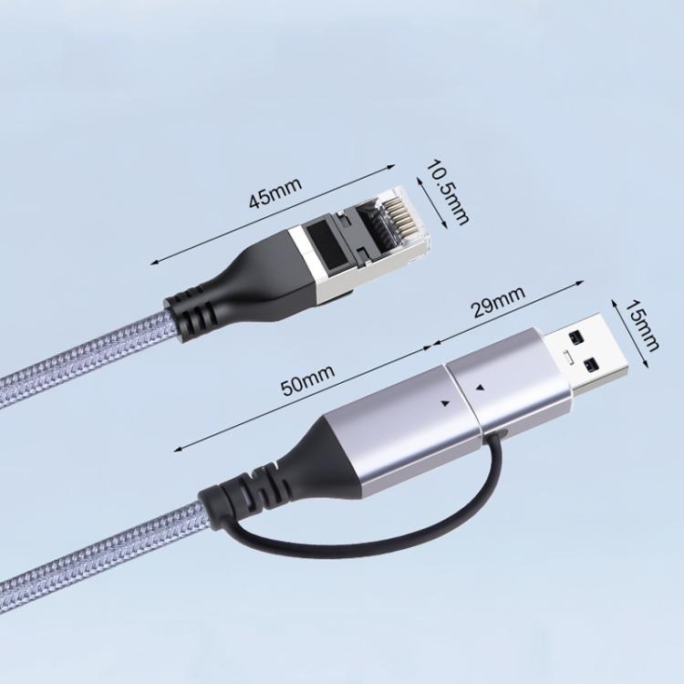 Convertidor de cable LAN Ethernet Gigabit USB-C/USB 3.0 a RJ45, 2-in-1 Ethernet Cable
