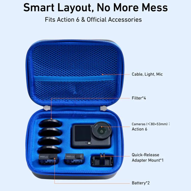 Bolsa de transporte y almacenamiento TELESIN DisAdv Medium de carcasa rígida para DJI Osmo Action 6 / 5 Pro / 4 / 3