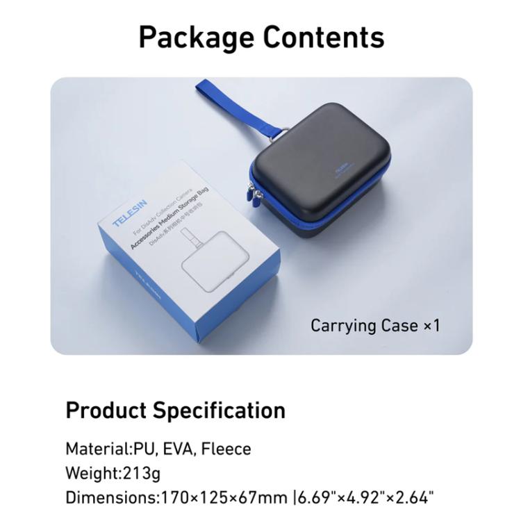 Bolsa de transporte y almacenamiento TELESIN DisAdv Medium de carcasa rígida para DJI Osmo Action 6 / 5 Pro / 4 / 3